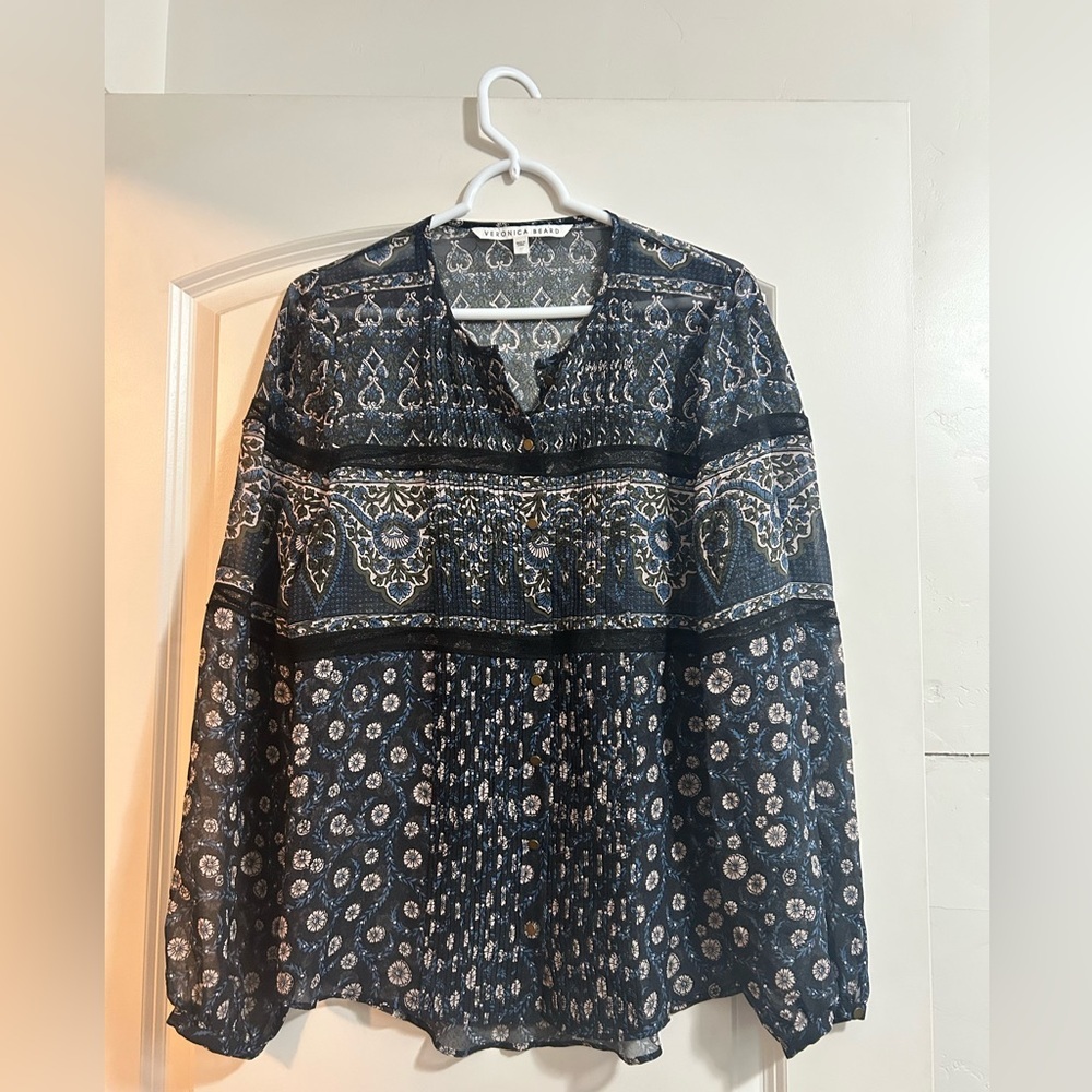 Veronica Beard‎ Shadow Blue Daisy Lace Blouse Size 4